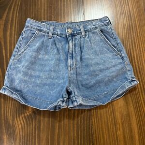 AMERICAN EAGLE Womens Mom Shorts 6 Blue Denim High Rise Rolled Hem Casual